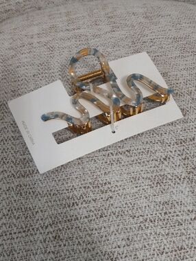 Blue and Gold Marbled Acrylic Hair Claw Clip